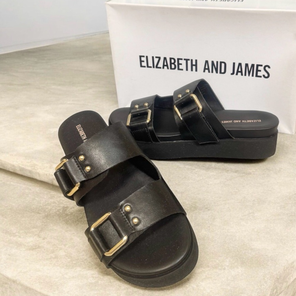 NEW ELIZABETH AND JAMES Black platform sandals women’s shoes size 7